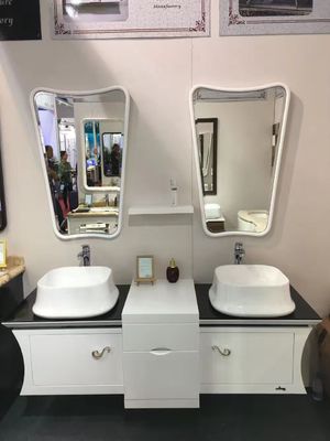 Modern Style Plywood Bathroom Vanity Cabinets With Tops Lighted Makeup Mirror