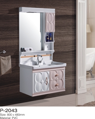 Floating PVC Bathroom Vanity , Plastic Bathroom Cabinet With Mirror Doors