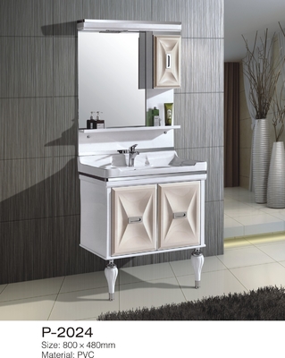 Small / Large Floor Standing Mirrored Bathroom Cabinet One Piece Ceramic Basin
