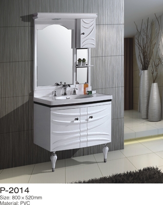 Contemporary PVC Bathroom Vanity Units Two Embossed Board Doors Feet Standing